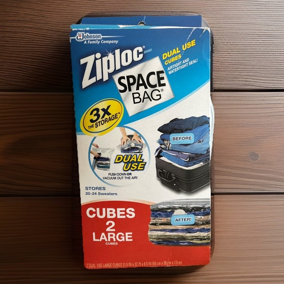 Ziploc Space Bag 2 Large Cubes Vacuum Compression Waterproof Reusable New - Picture 1 of 6